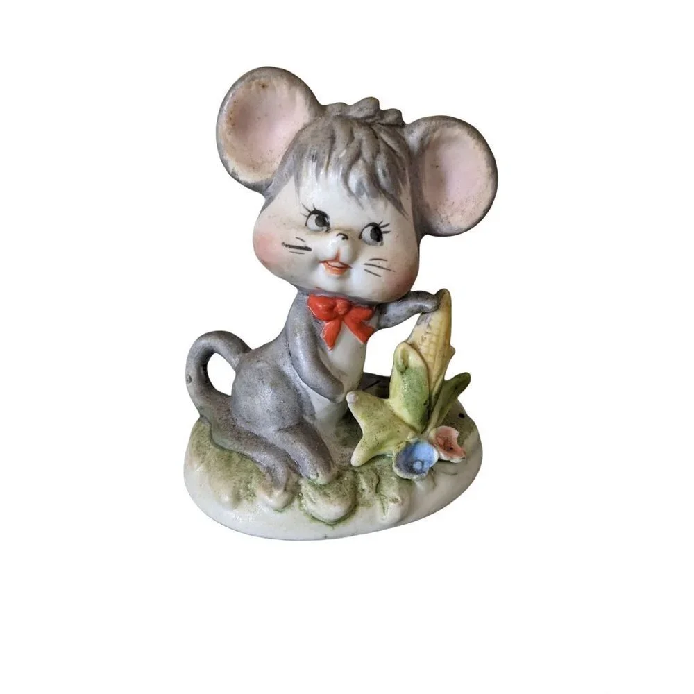 vintage Homco mouse figurine anthropomorphic ‎ Easter corn bow 3.5 in